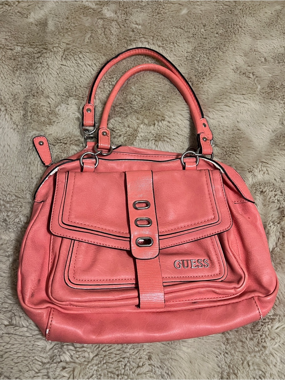 GUESS Coral Pink Double-Handle Satchel